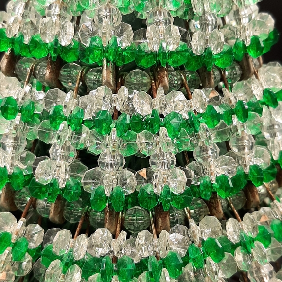 Vintage Handmade Saftely Pin Beaded Green Christmas Tree 10" String Lights - Picture 4 of 5